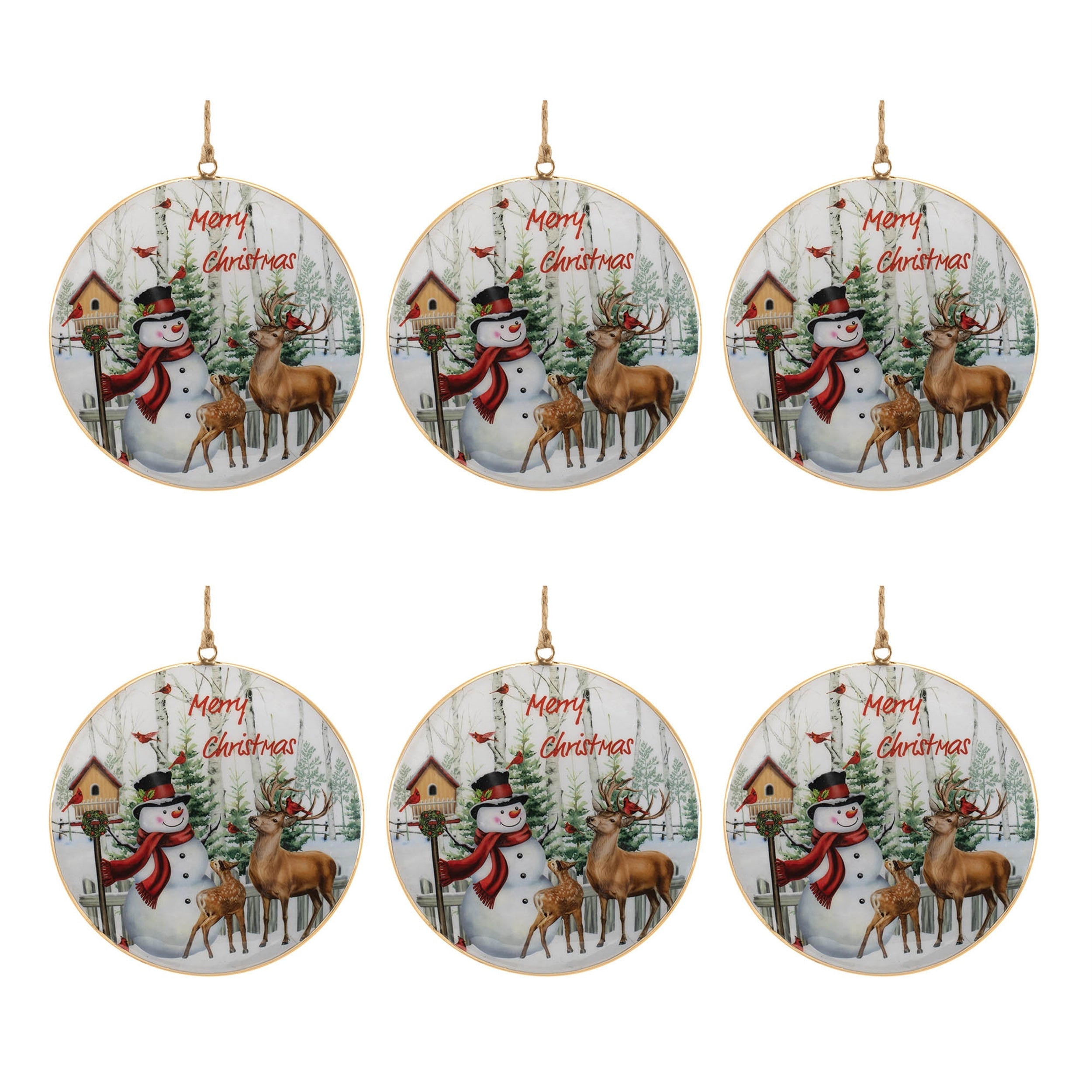 Merry Christmas Woodland Disc Ornament (Set of 6)