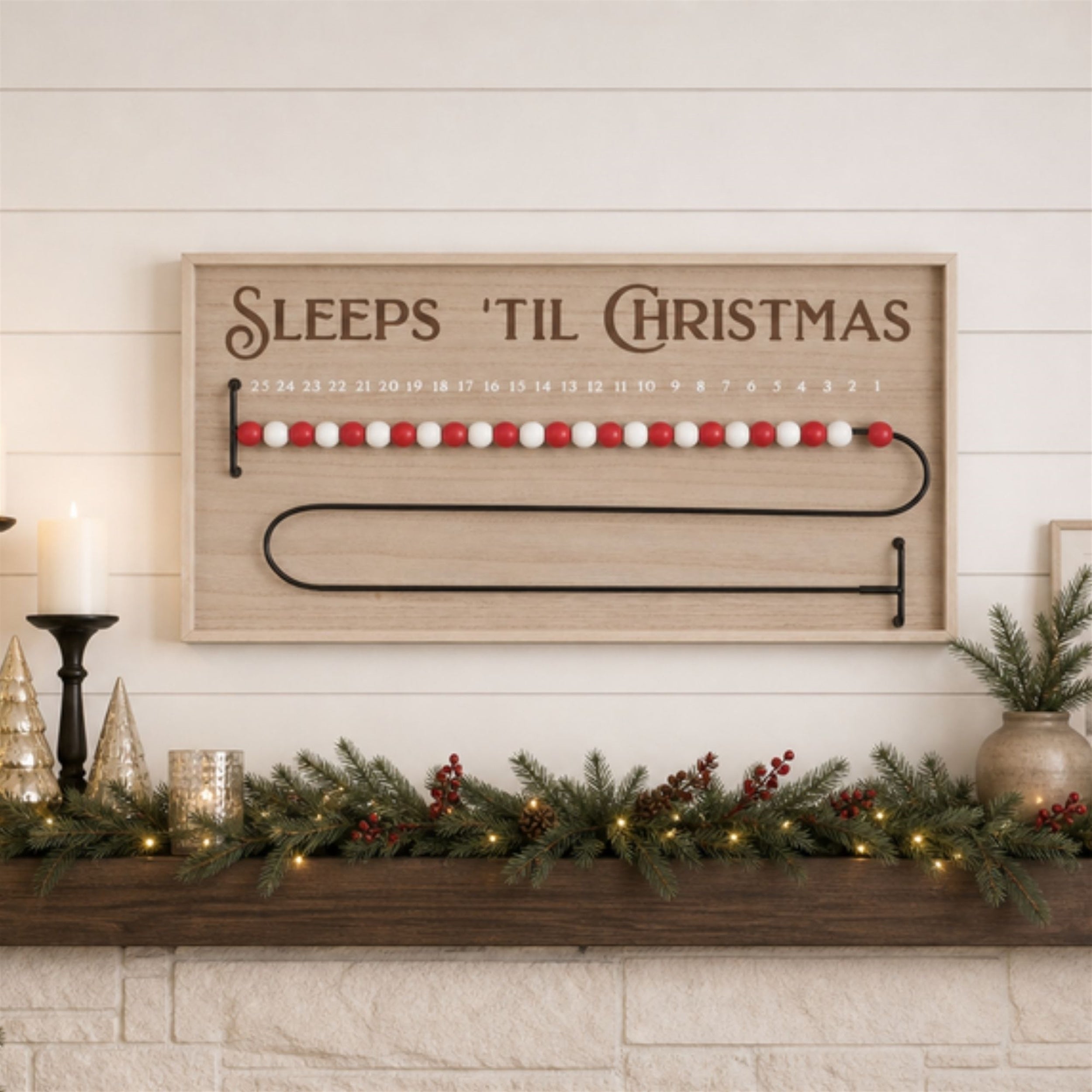 Wood Beaded Christmas Countdown 20"L