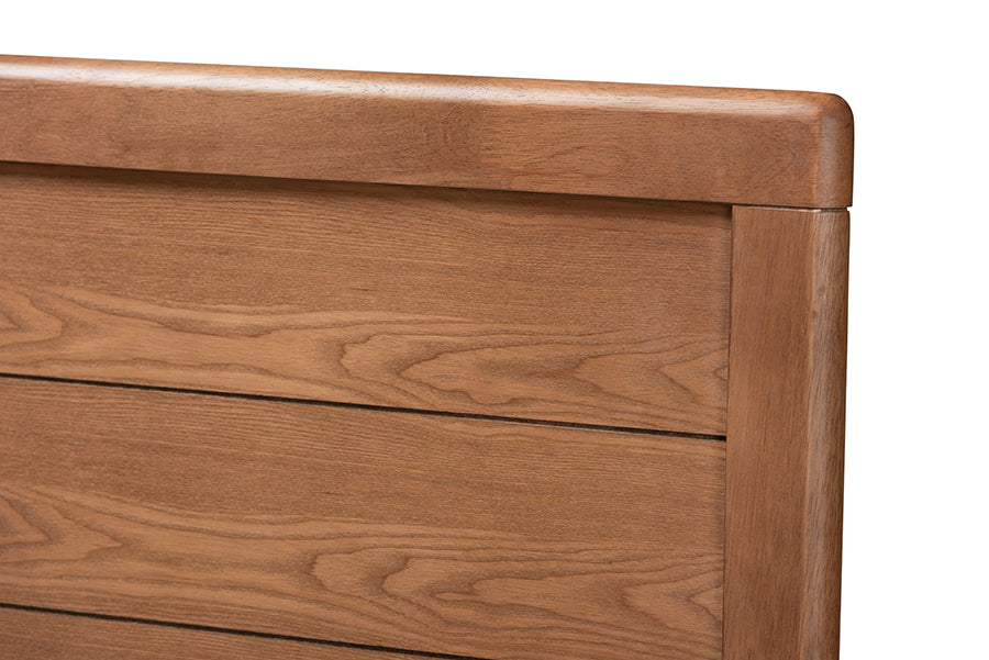 Baxton Studio Alba Modern Transitional Ash Walnut Brown Finished Wood Queen Size 4-Drawer Platform Storage Bed with Built-In Shelves