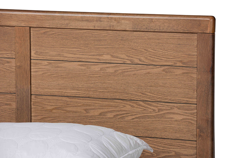 Baxton Studio Alba Modern Transitional Ash Walnut Brown Finished Wood King Size 4-Drawer Platform Storage Bed with Built-In Shelves