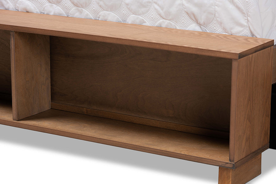 Baxton Studio Alba Modern Transitional Ash Walnut Brown Finished Wood King Size 4-Drawer Platform Storage Bed with Built-In Shelves