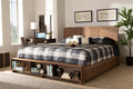 Baxton Studio Alba Modern Transitional Ash Walnut Brown Finished Wood King Size 4-Drawer Platform Storage Bed with Built-In Shelves