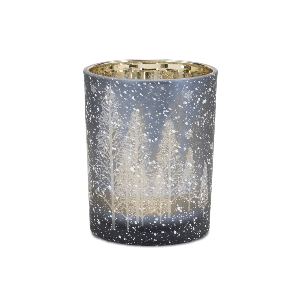 Navy Pine Tree Glass Candle Holder (Set of 2)