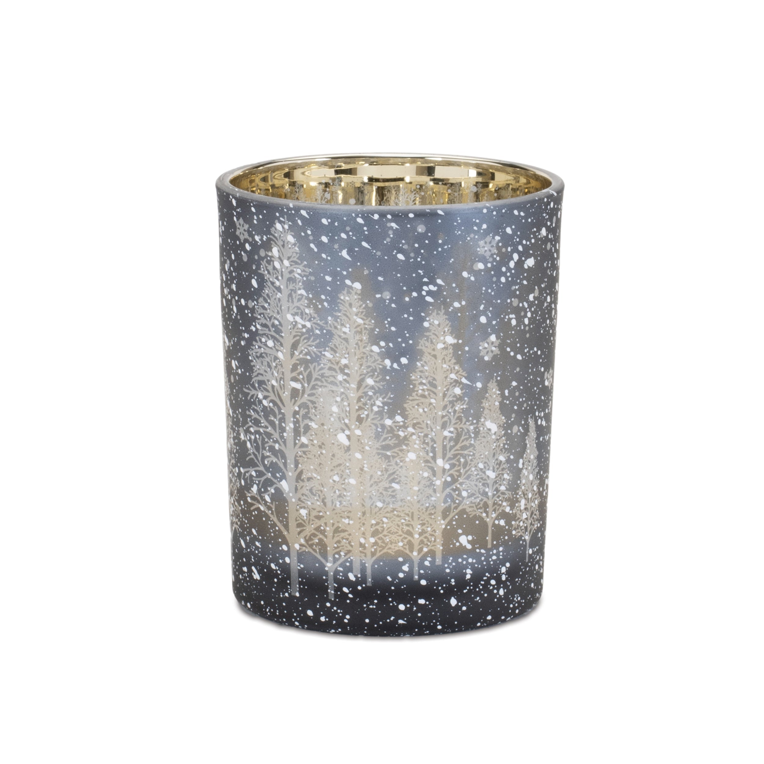 Navy Pine Tree Glass Candle Holder (Set of 2)