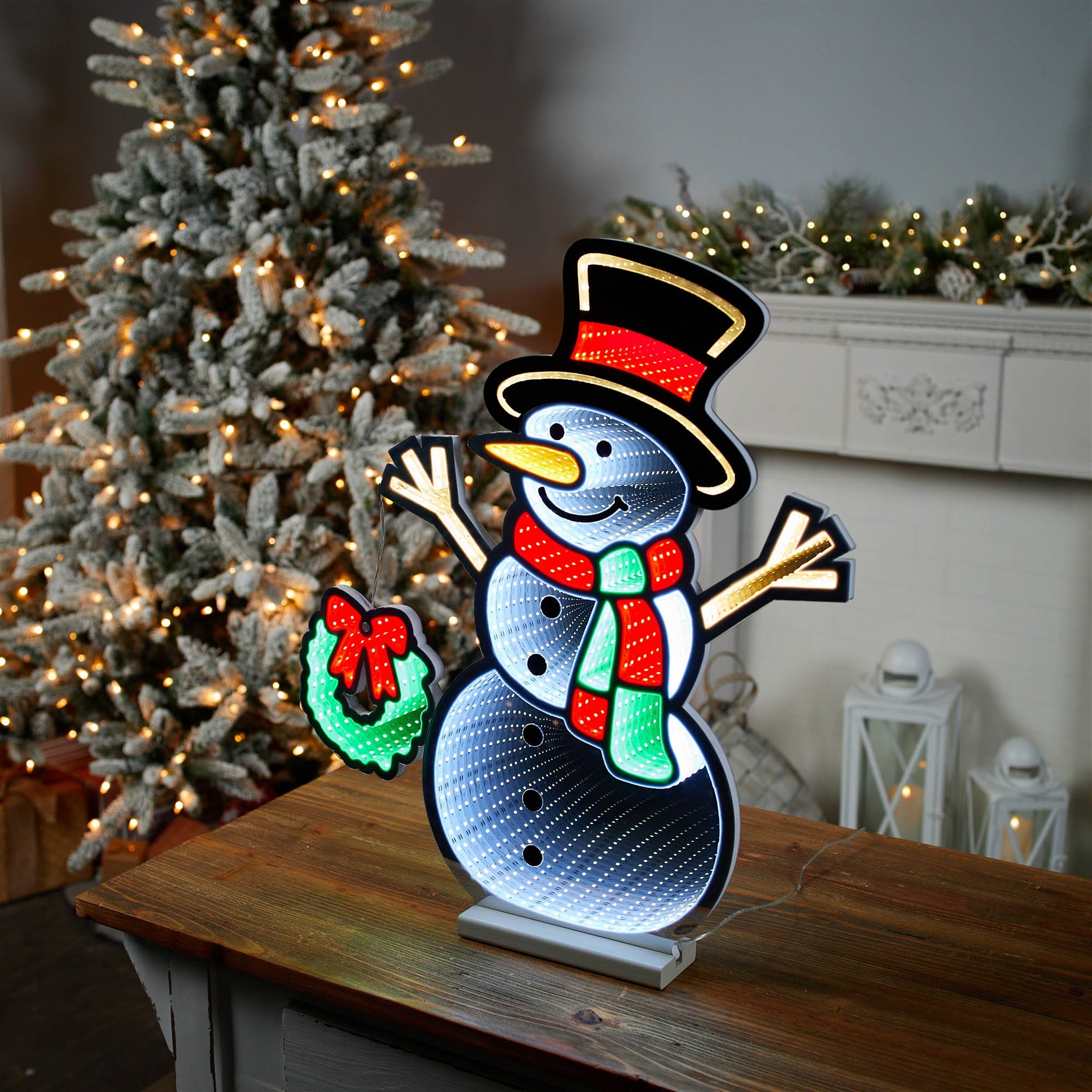 Snowman and Wreath Ekkolight 23.5"H
