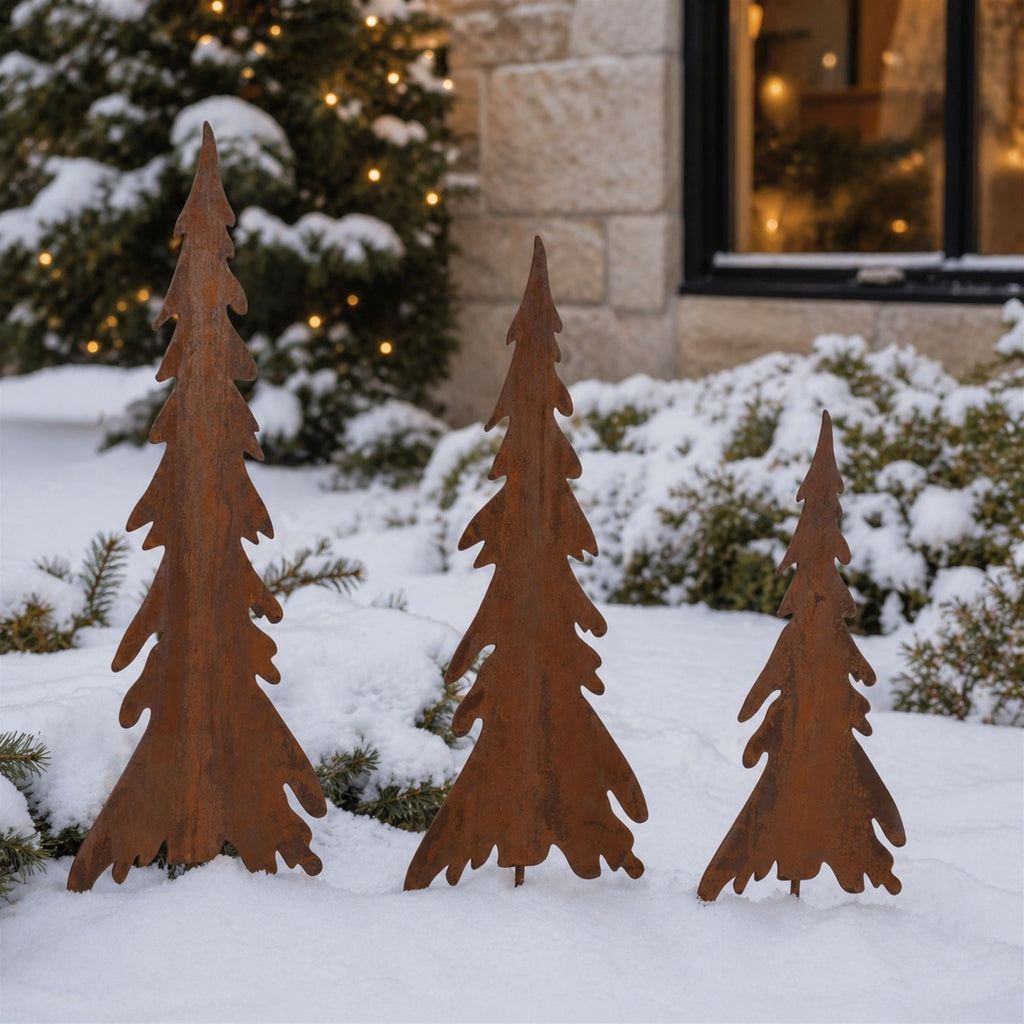 Rusted Iron Pine Tree Stake (Set of 3)