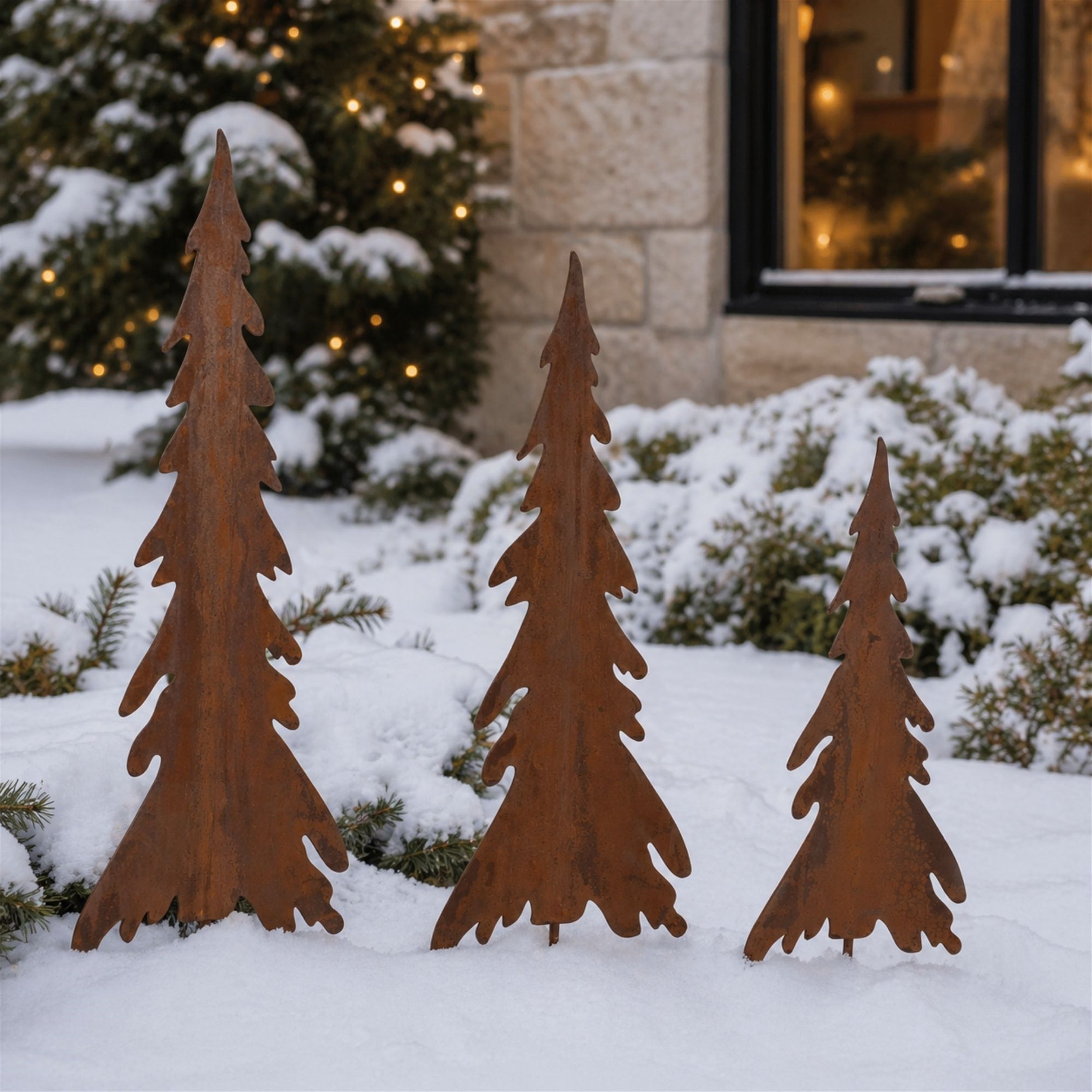 Rusted Iron Pine Tree Stake (Set of 3)