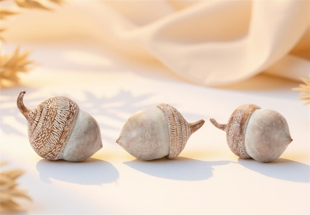 White Washed Etched Acorn (Set of 6)