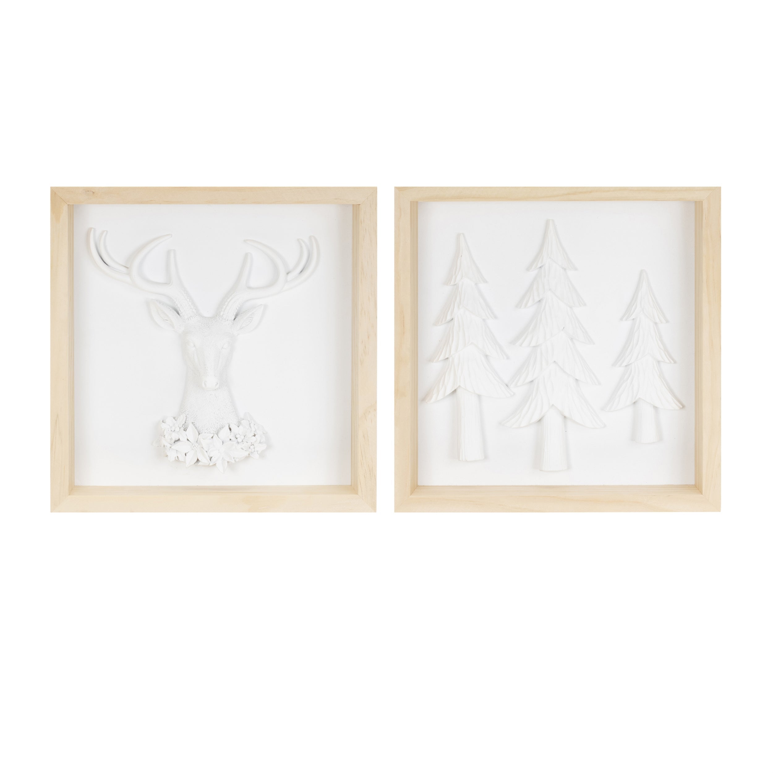 Framed Holiday Deer and Tree Artwork (Set of 2)