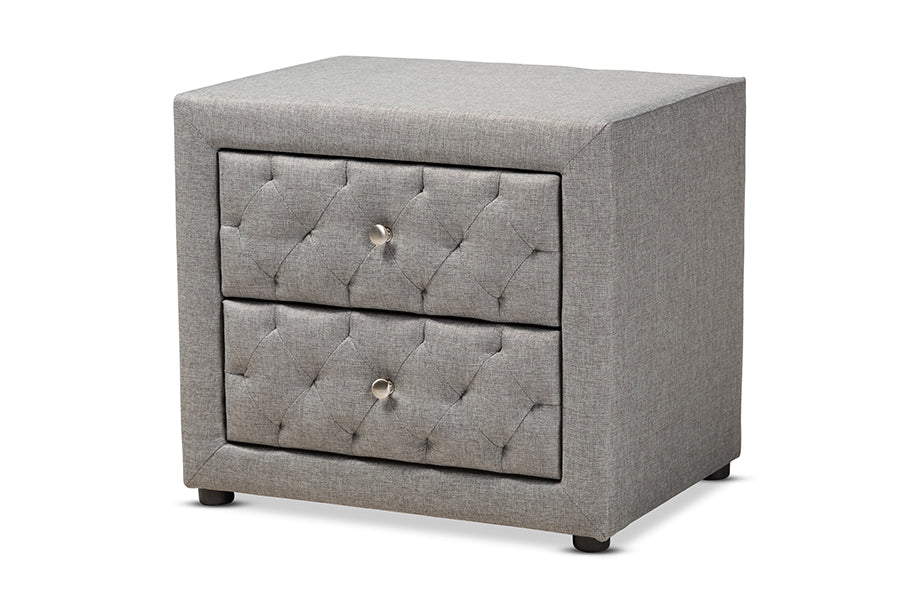 Baxton Studio Lepine Modern and Contemporary Gray Fabric Upholstered 2-Drawer Wood Nightstand