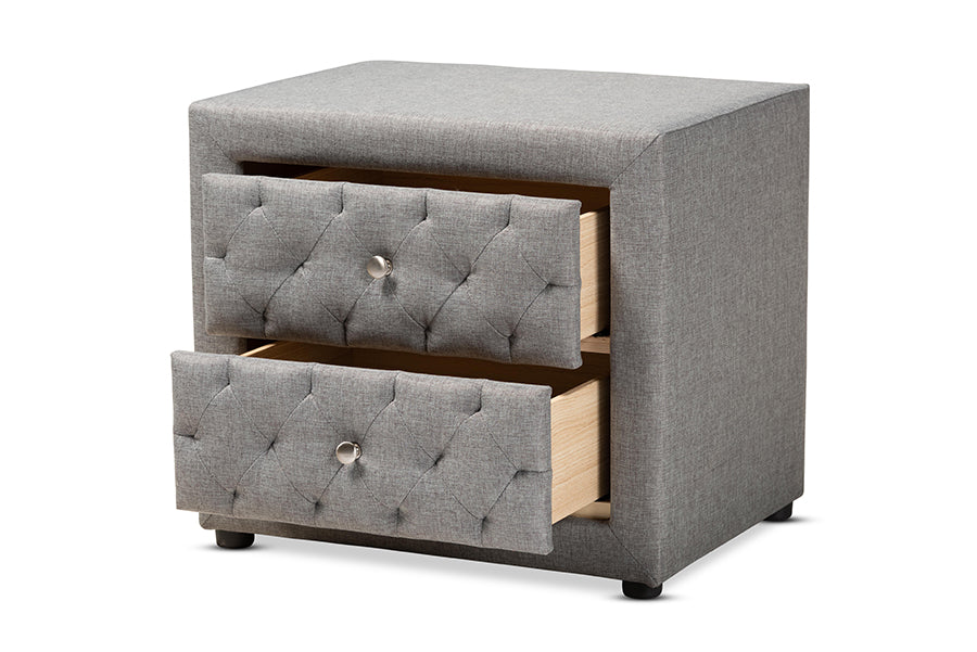 Baxton Studio Lepine Modern and Contemporary Gray Fabric Upholstered 2-Drawer Wood Nightstand