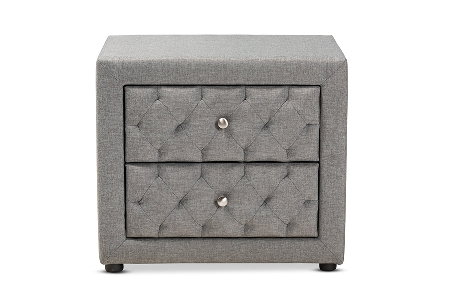 Baxton Studio Lepine Modern and Contemporary Gray Fabric Upholstered 2-Drawer Wood Nightstand
