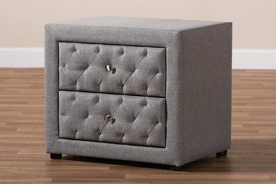 Baxton Studio Lepine Modern and Contemporary Gray Fabric Upholstered 2-Drawer Wood Nightstand