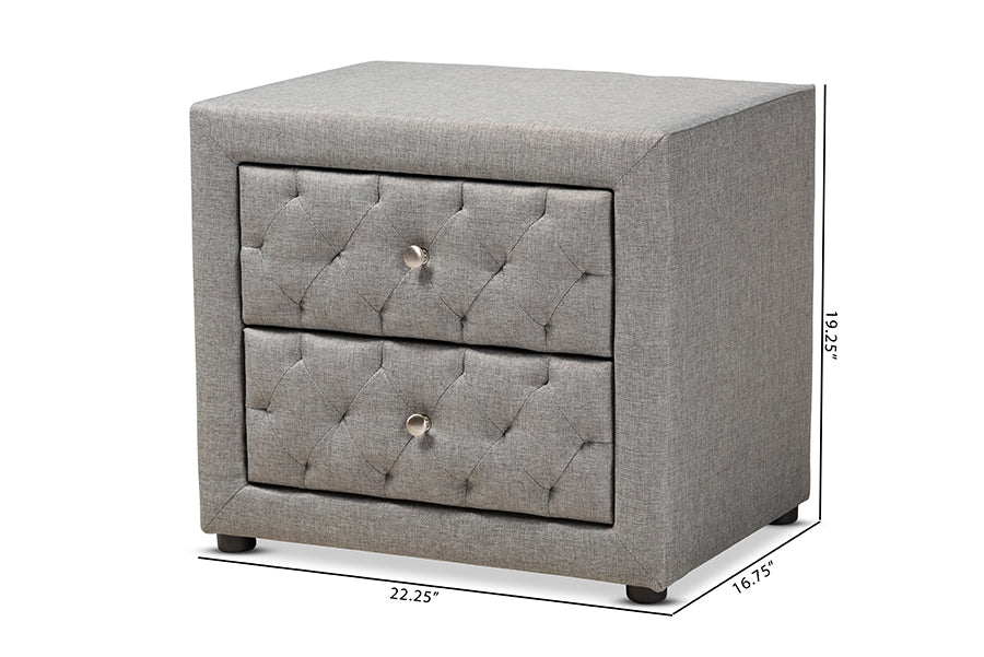 Baxton Studio Lepine Modern and Contemporary Gray Fabric Upholstered 2-Drawer Wood Nightstand