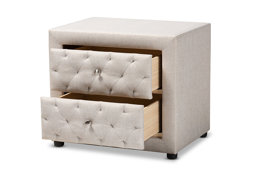 Baxton Studio Lepine Modern and Contemporary Light Beige Fabric Upholstered 2-Drawer Wood Nightstand