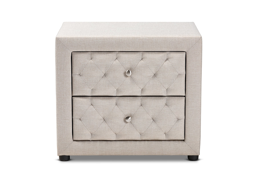 Baxton Studio Lepine Modern and Contemporary Light Beige Fabric Upholstered 2-Drawer Wood Nightstand