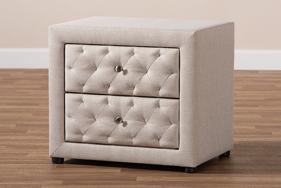 Baxton Studio Lepine Modern and Contemporary Light Beige Fabric Upholstered 2-Drawer Wood Nightstand