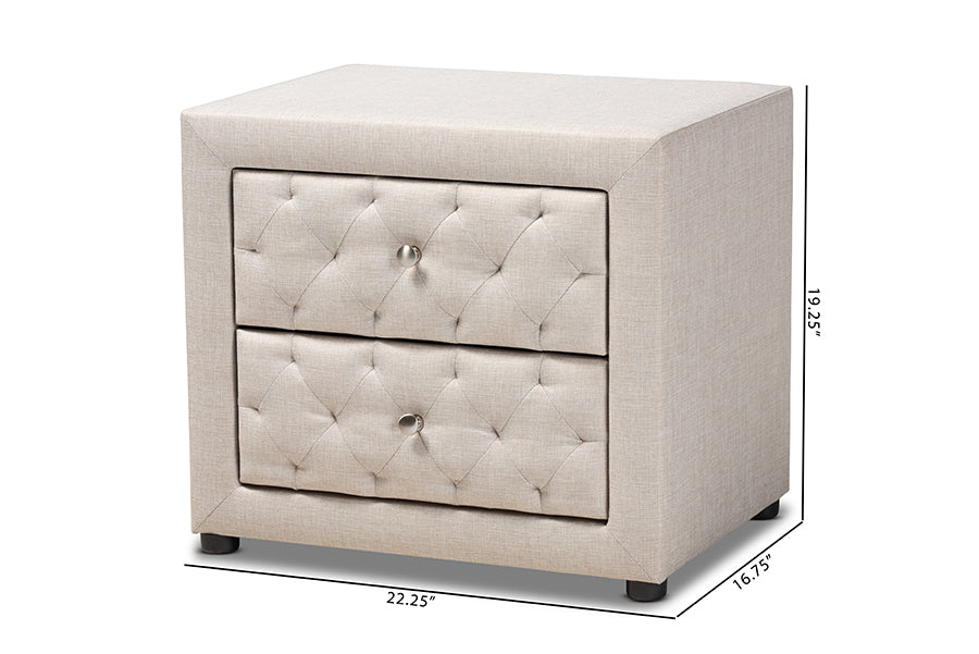 Baxton Studio Lepine Modern and Contemporary Light Beige Fabric Upholstered 2-Drawer Wood Nightstand