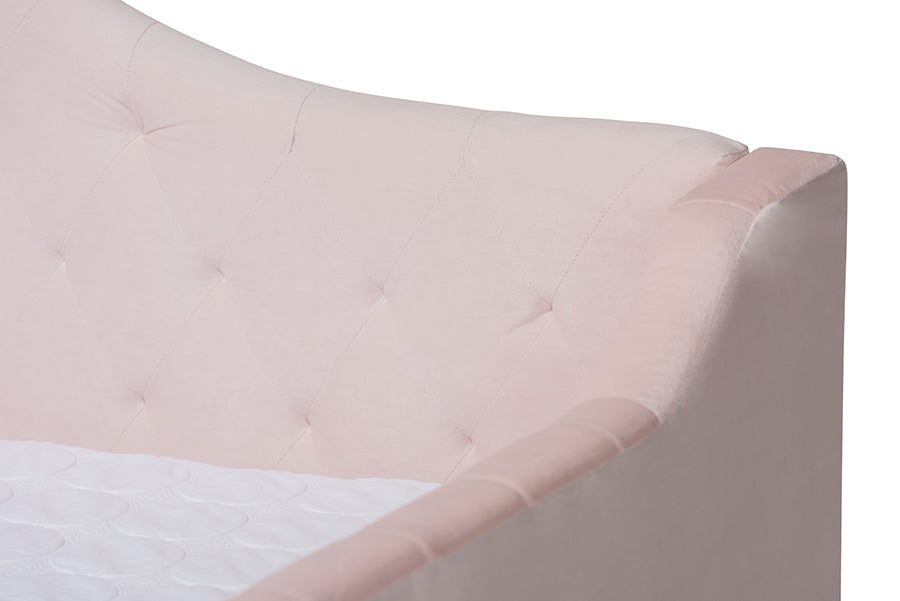 Baxton Studio Perry Modern and Contemporary Light Pink Velvet Fabric Upholstered and Button Tufted Twin Size Daybed with Trundle