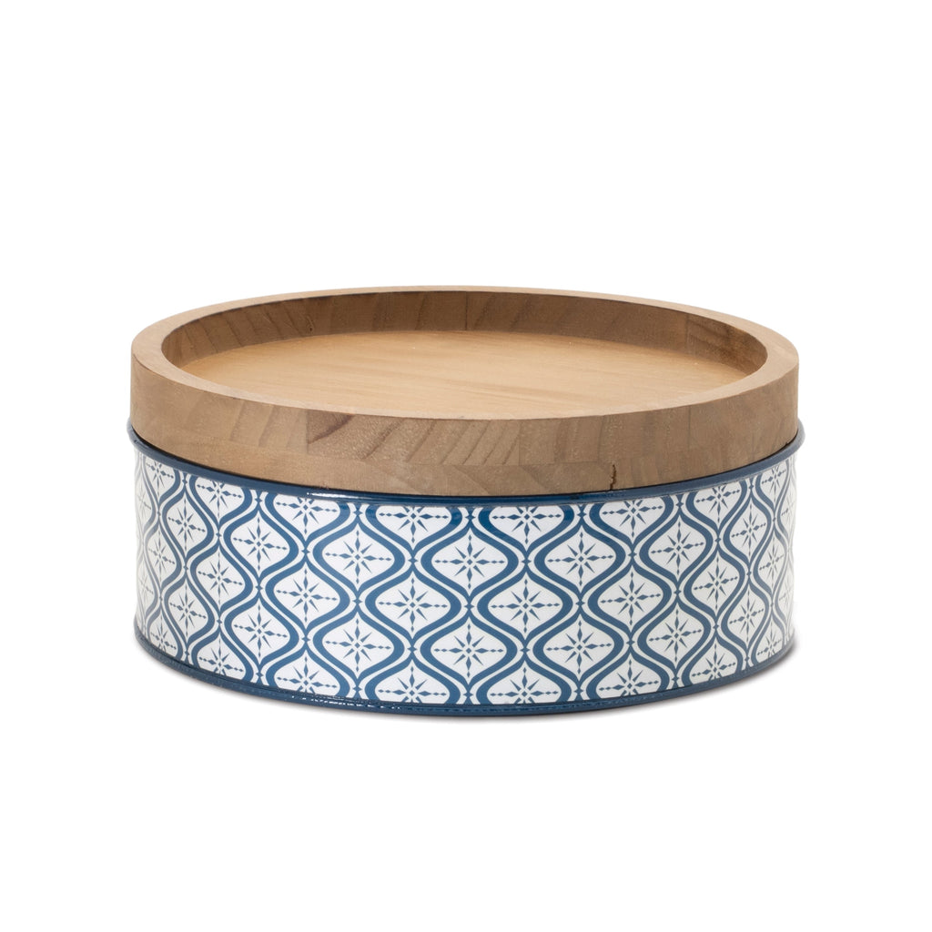 Metal Patterned Canister with Natural Wood Lid (Set of 2)