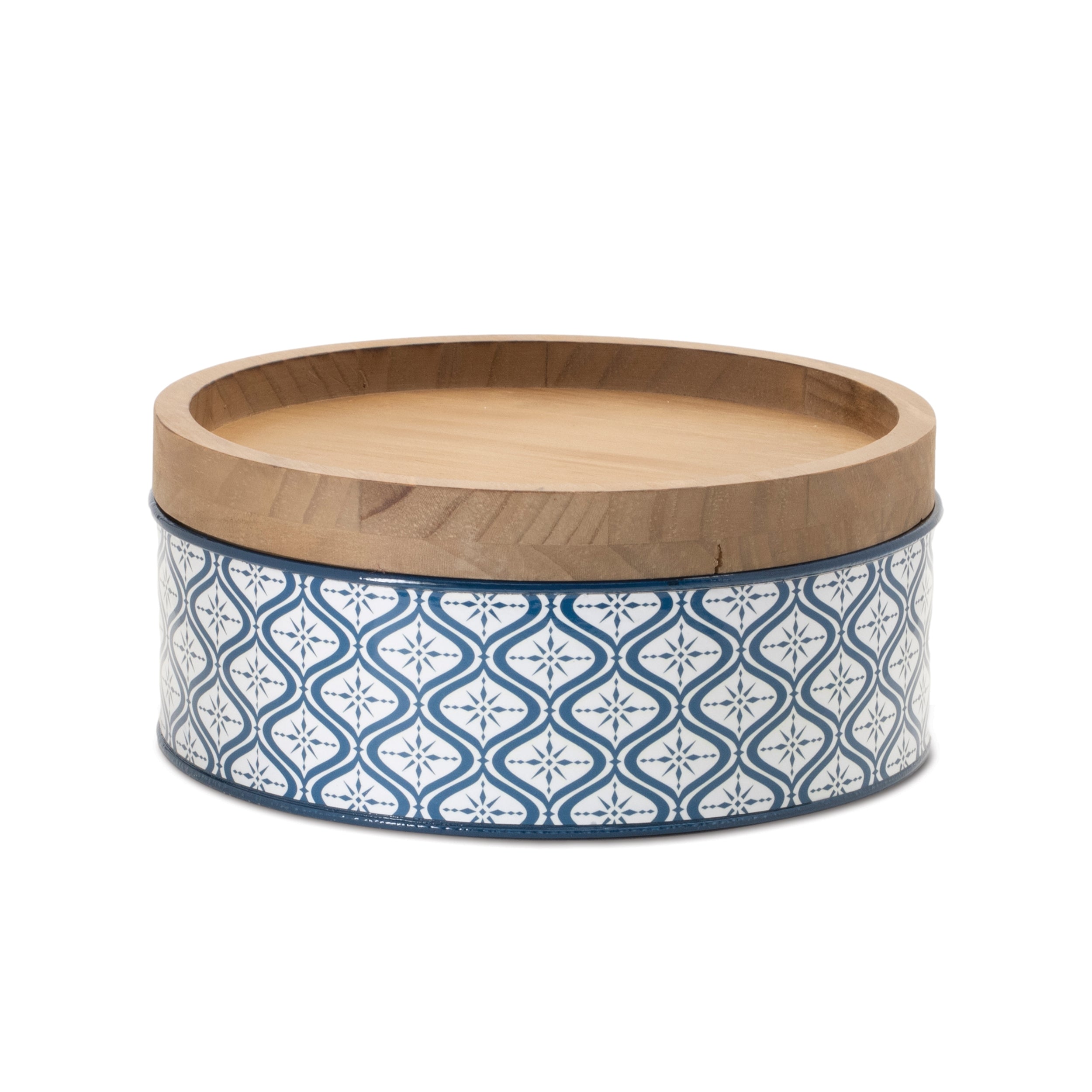 Metal Patterned Canister with Natural Wood Lid (Set of 2)