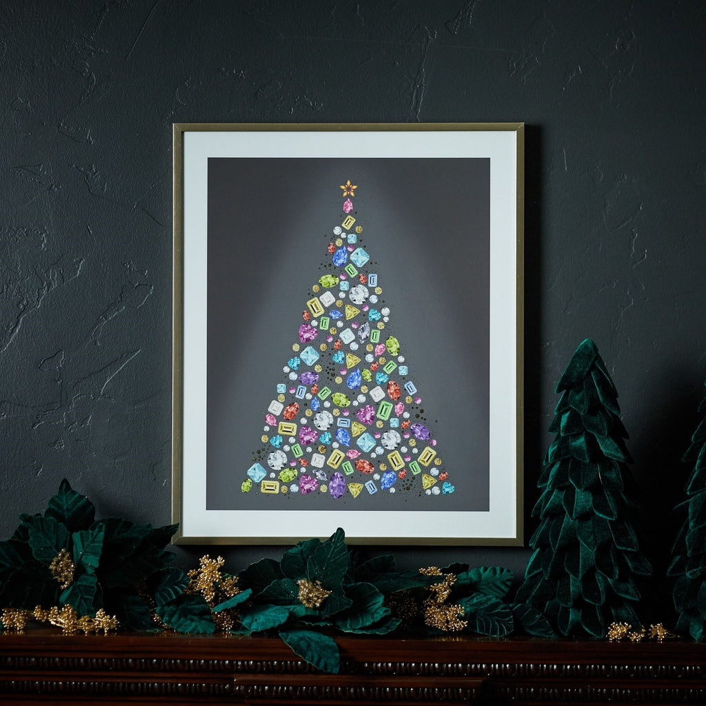 Holiday Jewel Tree Print Under Glass 23.5"H