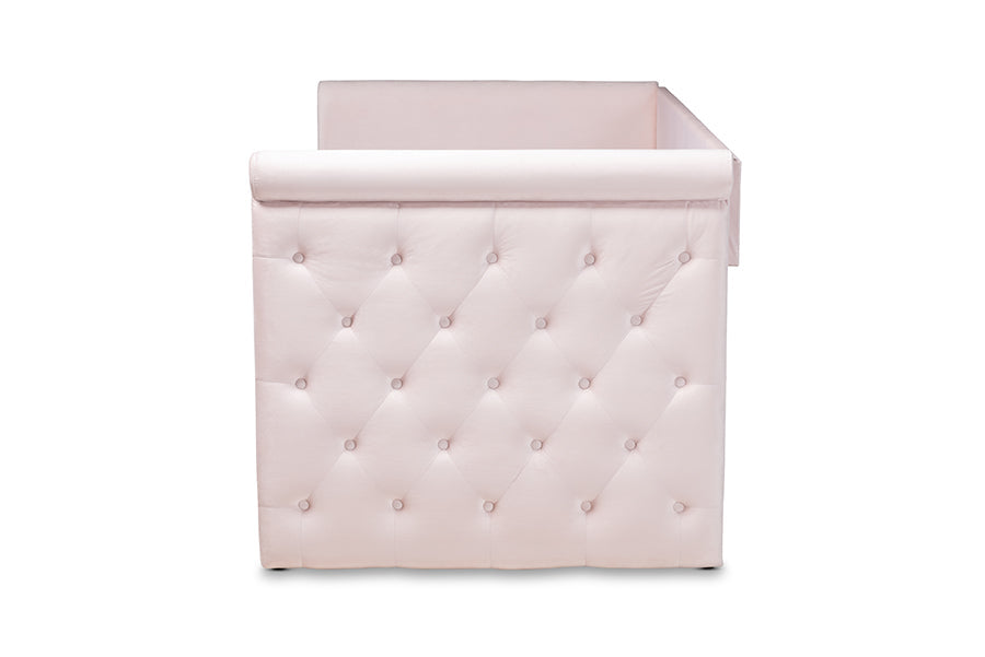 Baxton Studio Amaya Modern and Contemporary Light Pink Velvet Fabric Upholstered Twin Size Daybed with Trundle