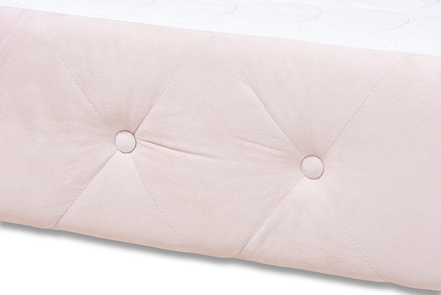 Baxton Studio Amaya Modern and Contemporary Light Pink Velvet Fabric Upholstered Twin Size Daybed with Trundle