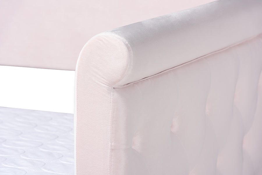 Baxton Studio Amaya Modern and Contemporary Light Pink Velvet Fabric Upholstered Twin Size Daybed with Trundle