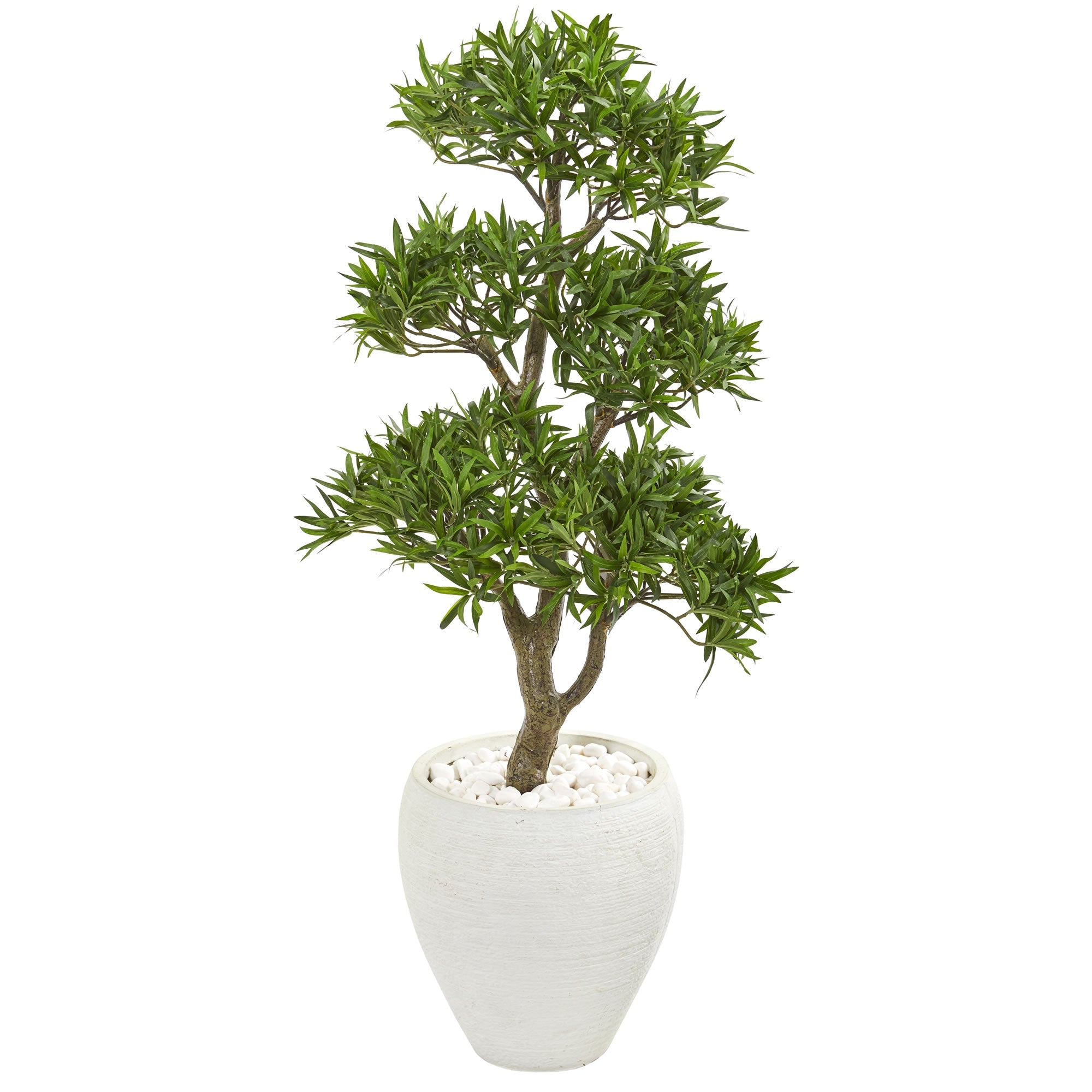 43" Bonsai Styled Podocarpus Artificial Tree in White Planter