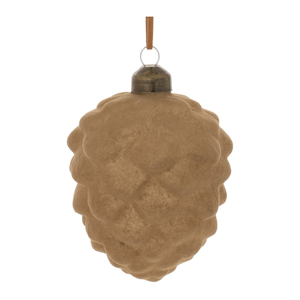 Flocked Glass Pinecone Ornament (Set of 12)