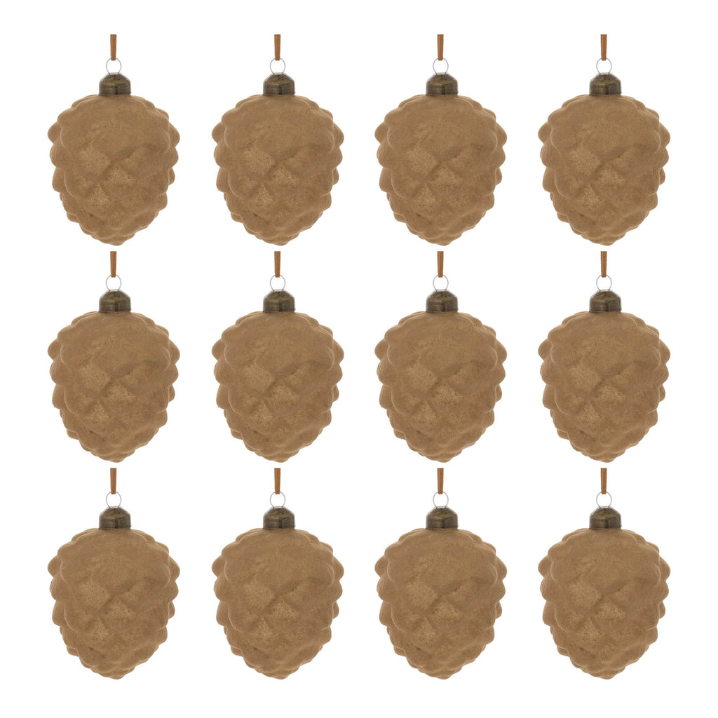 Flocked Glass Pinecone Ornament (Set of 12)