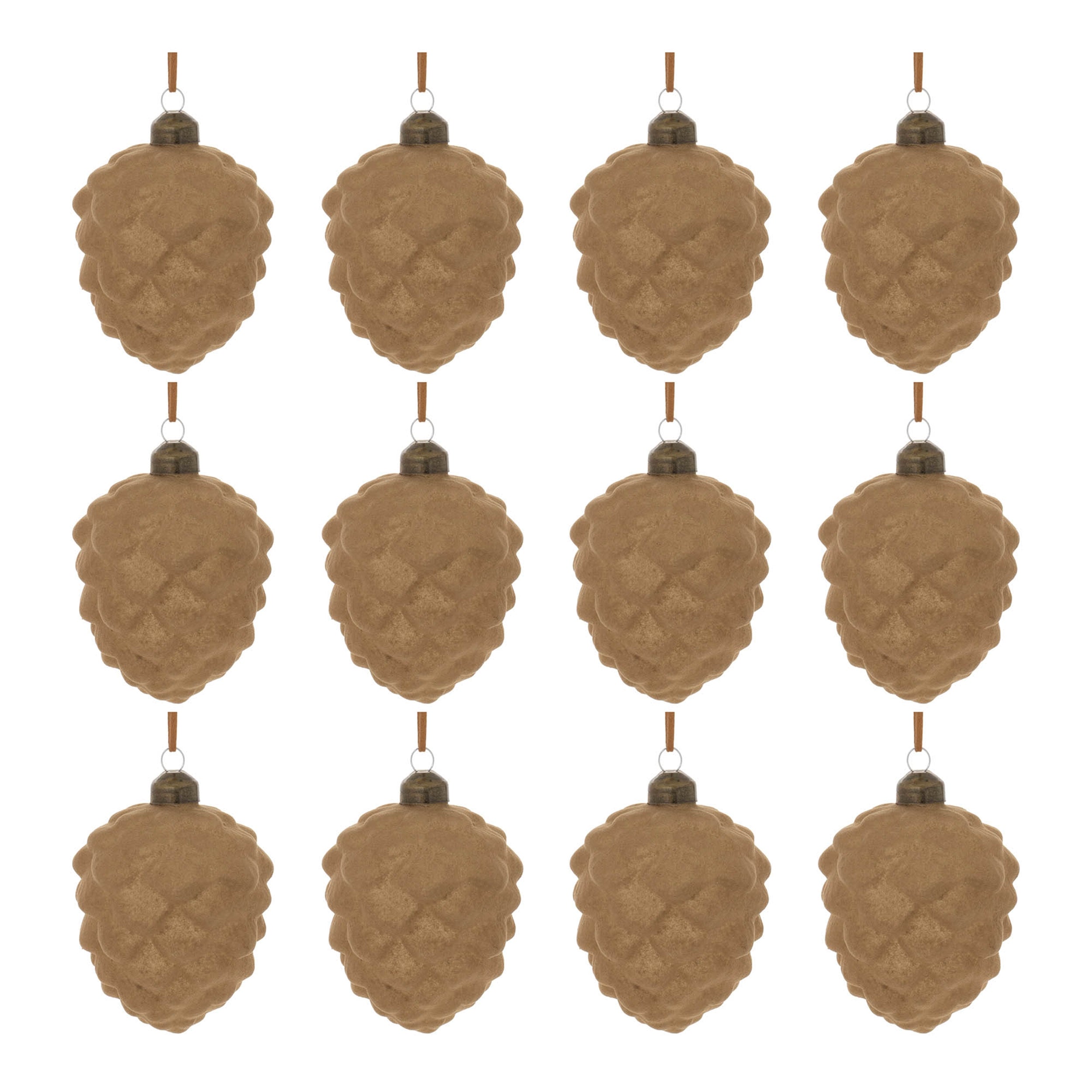 Flocked Glass Pinecone Ornament (Set of 12)