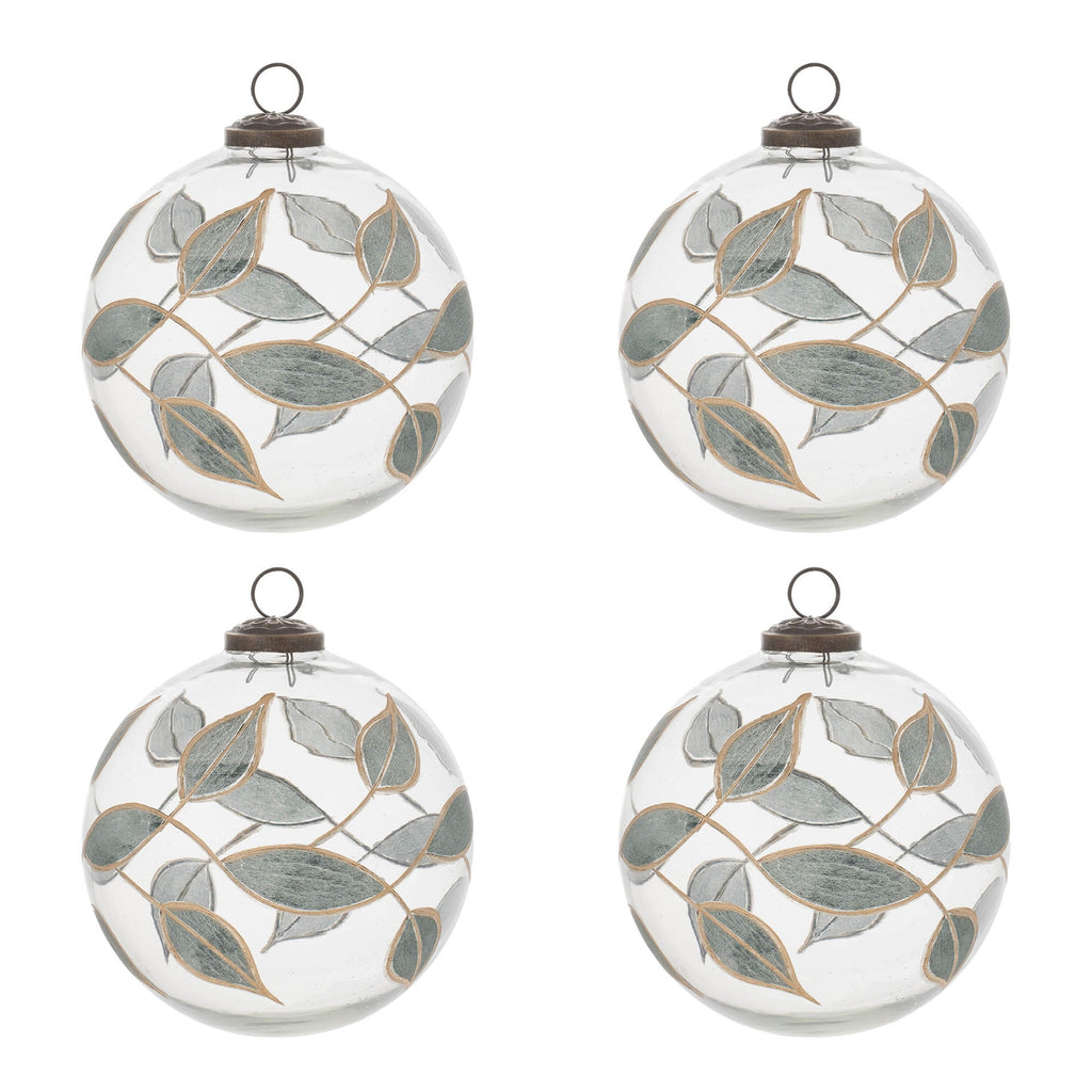 Leaf Etched Ball Ornament (Set of 4)