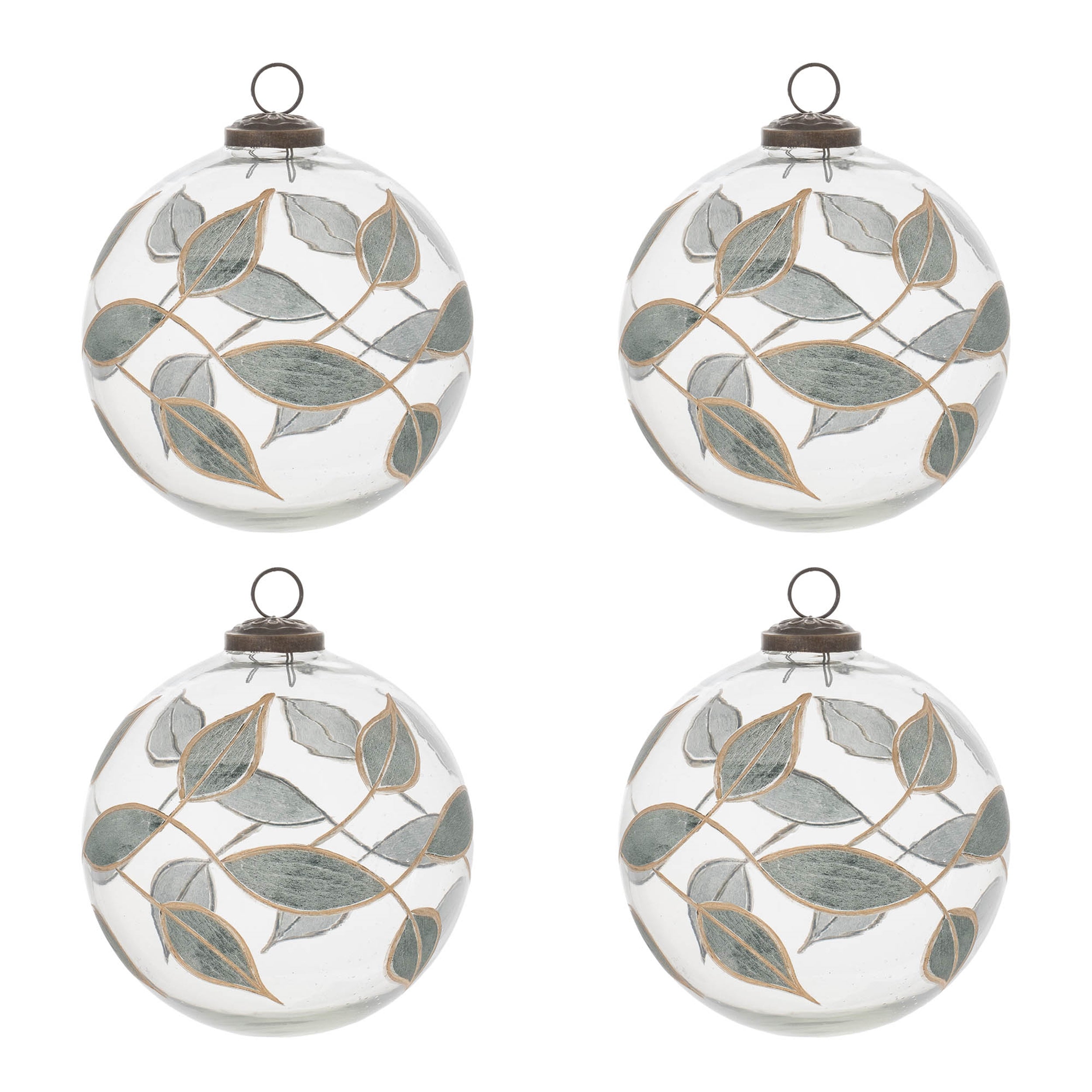 Leaf Etched Ball Ornament (Set of 4)