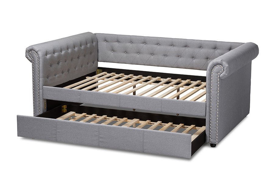 Baxton Studio Mabelle Modern and Contemporary Gray Fabric Upholstered Queen Size Daybed with Trundle