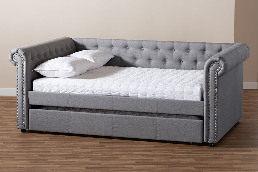 Baxton Studio Mabelle Modern and Contemporary Gray Fabric Upholstered Full Size Daybed with Trundle