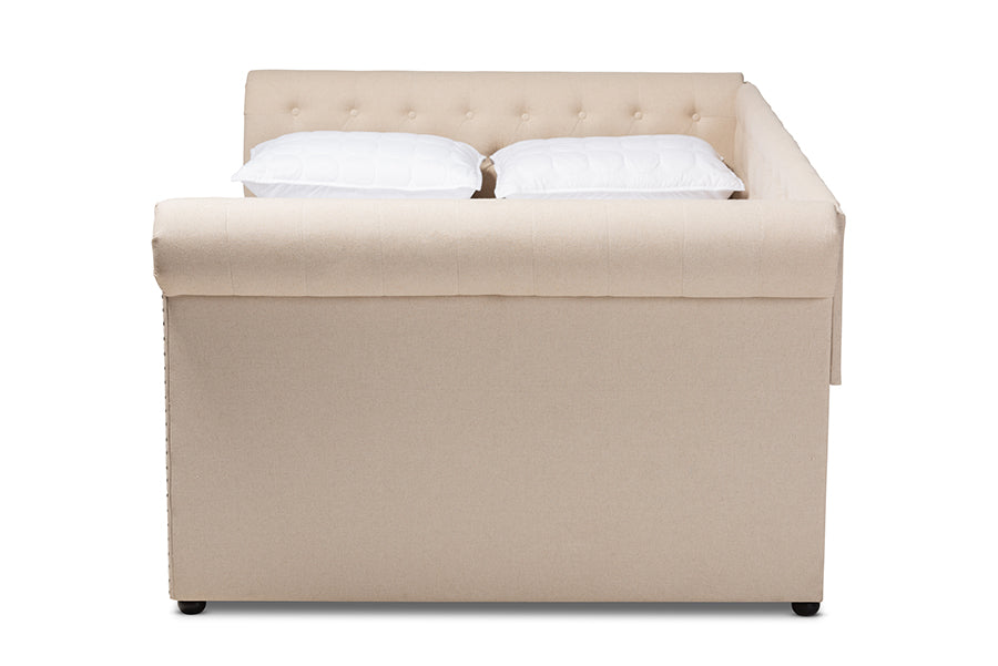 Baxton Studio Mabelle Modern and Contemporary Beige Fabric Upholstered Full Size Daybed with Trundle