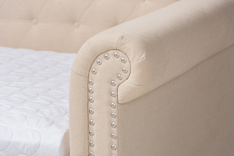 Baxton Studio Mabelle Modern and Contemporary Beige Fabric Upholstered Full Size Daybed with Trundle