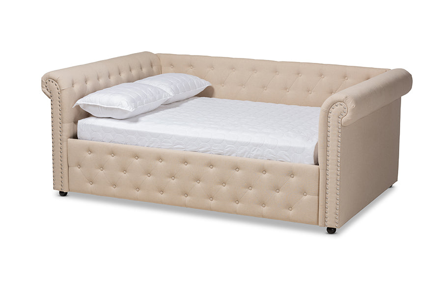 Baxton Studio Mabelle Modern and Contemporary Beige Fabric Upholstered Queen Size Daybed
