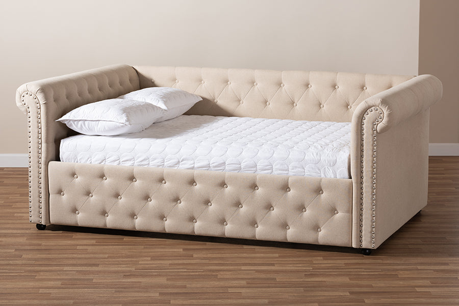 Baxton Studio Mabelle Modern and Contemporary Beige Fabric Upholstered Full Size Daybed