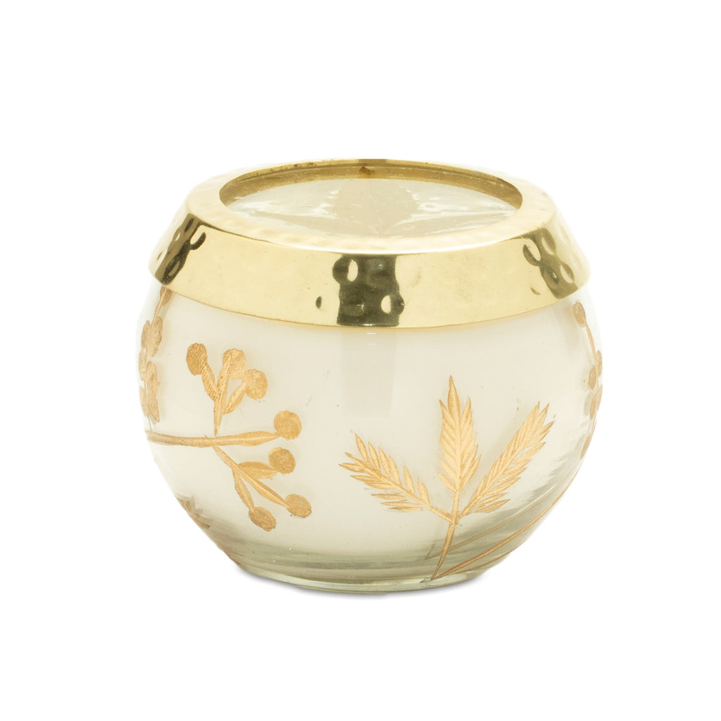 Frosted Juniper Scented Soy Candle with Pressed Leaf Lid (Set of 3)