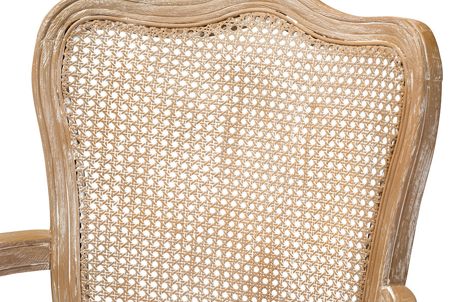 Baxton Studio Vallea Traditional French Provincial Light Beige Velvet Fabric Upholstered White-Washed Oak Wood Armchair