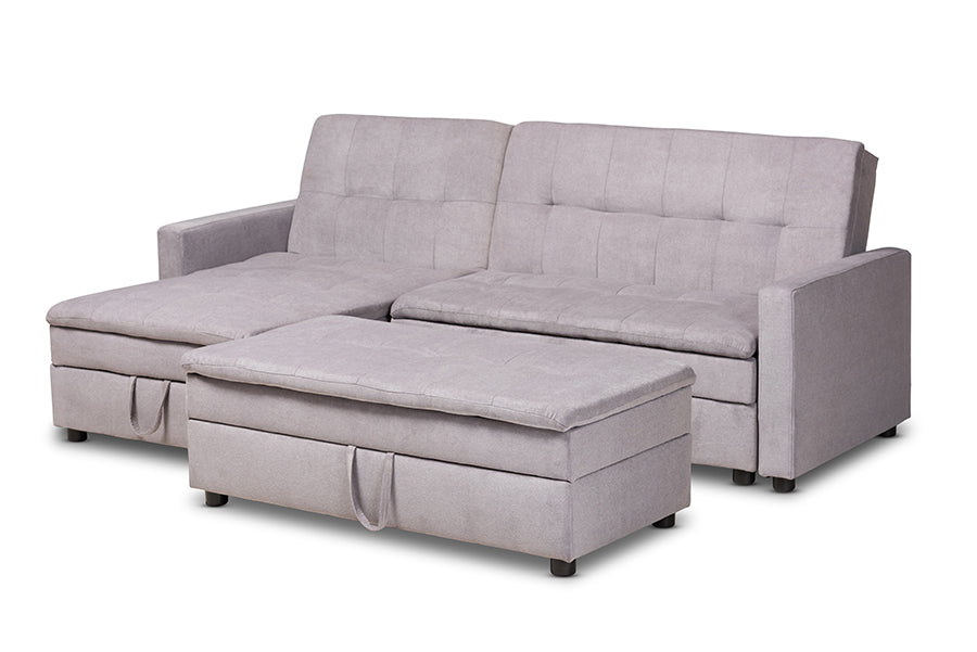Baxton Studio Noa Modern and Contemporary Light Grey Fabric Upholstered Left Facing Storage Sectional Sleeper Sofa with Ottoman