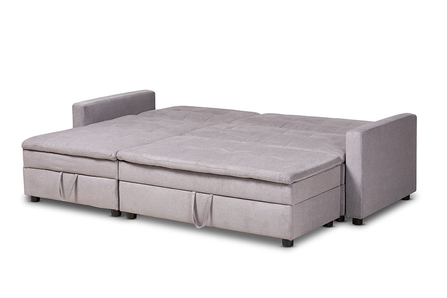 Baxton Studio Noa Modern and Contemporary Light Grey Fabric Upholstered Left Facing Storage Sectional Sleeper Sofa with Ottoman