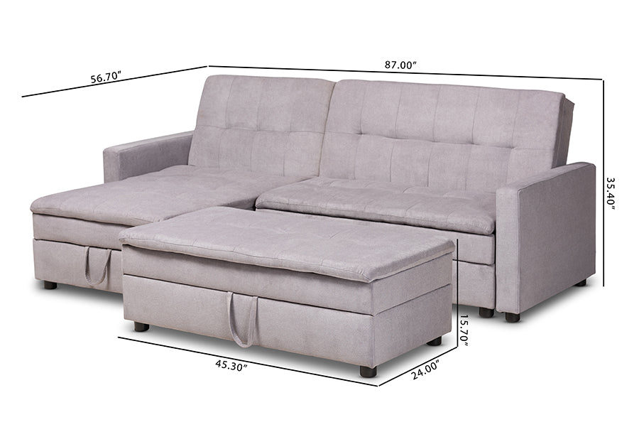 Baxton Studio Noa Modern and Contemporary Light Grey Fabric Upholstered Left Facing Storage Sectional Sleeper Sofa with Ottoman