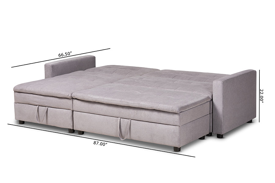 Baxton Studio Noa Modern and Contemporary Light Grey Fabric Upholstered Left Facing Storage Sectional Sleeper Sofa with Ottoman