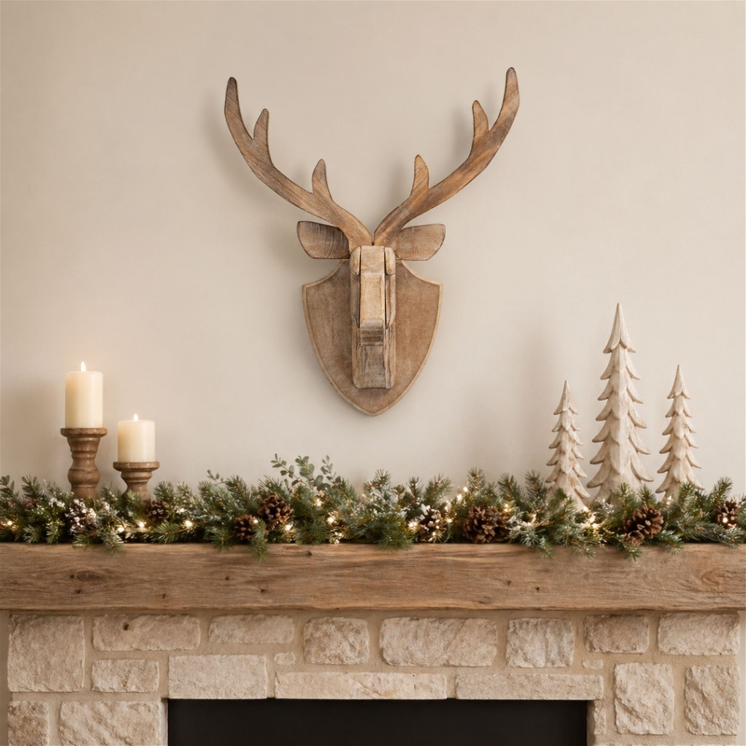 Modern Wood Deer Head Mount 21"H
