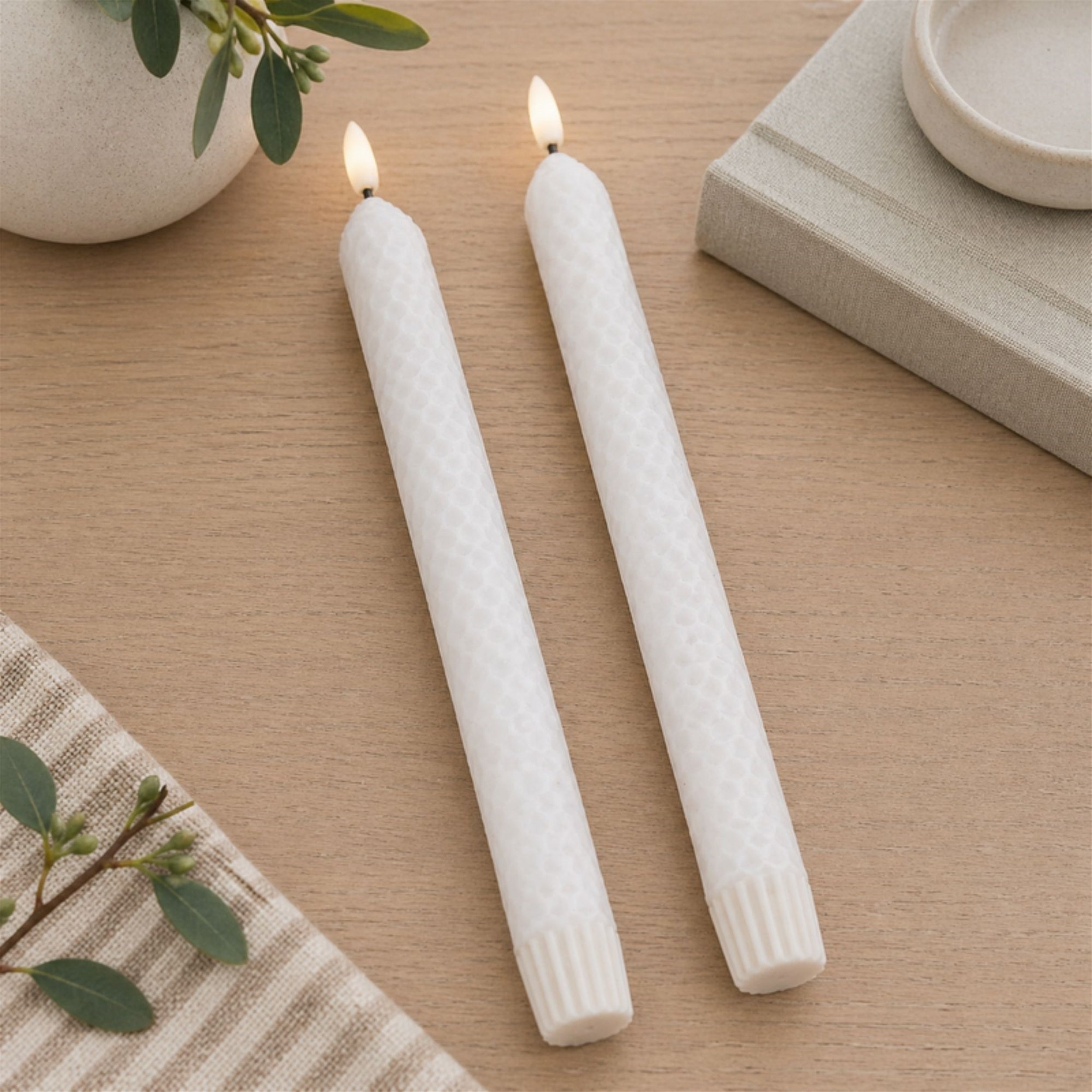 FIA Wick White Textured Taper Candle (Set of 2)