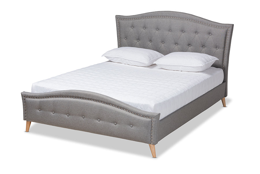 Baxton Studio Felisa Modern and Contemporary Grey Fabric Upholstered and Button Tufted King Size Platform Bed